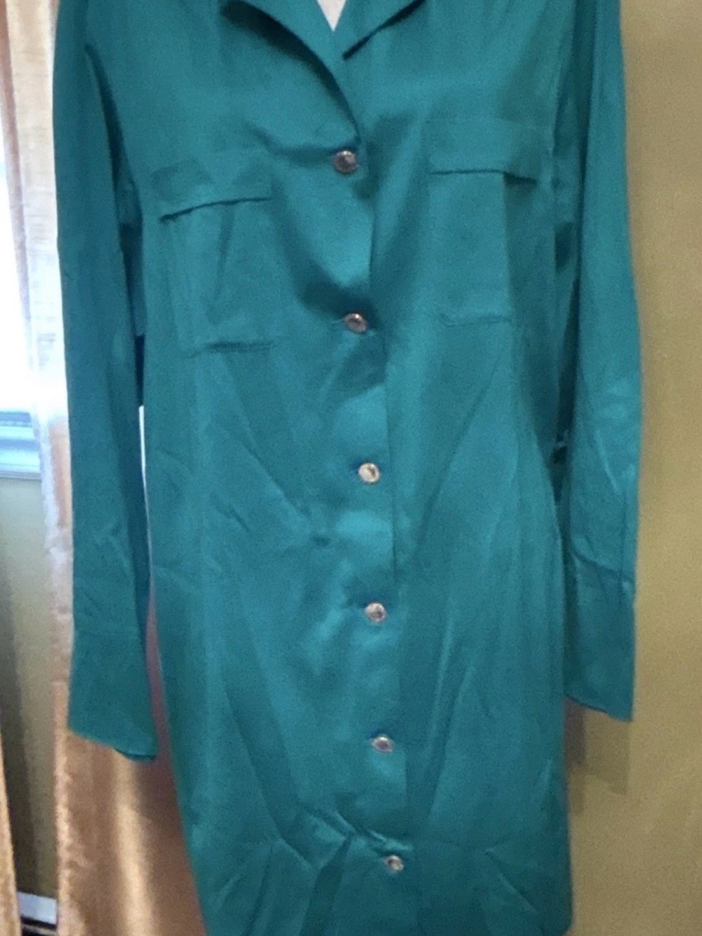 VTG 70s Scalera Shirt Dress Made in Italy, 100% Cotton emerald green Size M/L